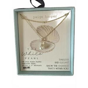 Paige Harper 14K Gold Flash Plated White Pearl Layered Necklace